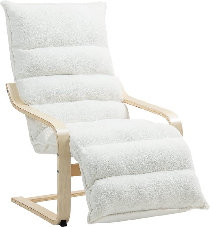 HOMCOM-Lounge-Sessel-Polyester, Birkenlaminat-93-114L x 67B x 105H cm-Weiß