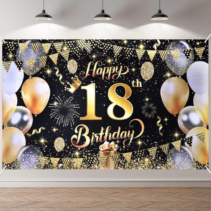 Solidchoice - 18e Verjaardagsbanner Zwart Goud voor Binnen en Buiten