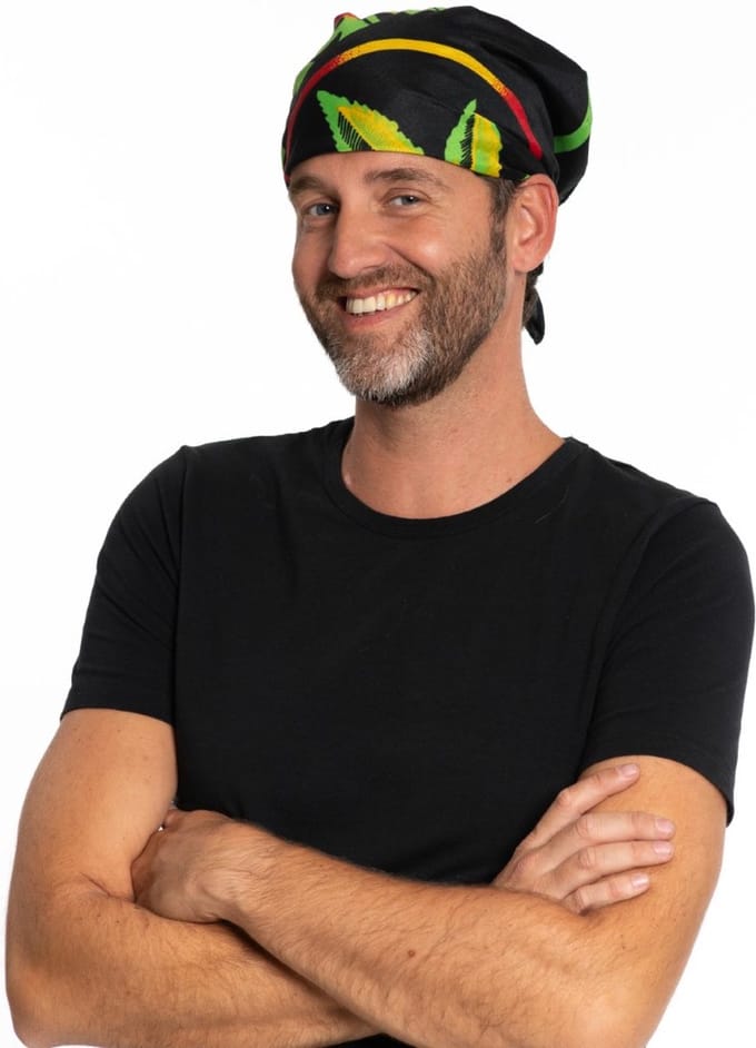 Partychimp Bandana Reggae Hoofdband Unisex Carnavalskleding Carnaval Accessoire - Zwart - Polyester