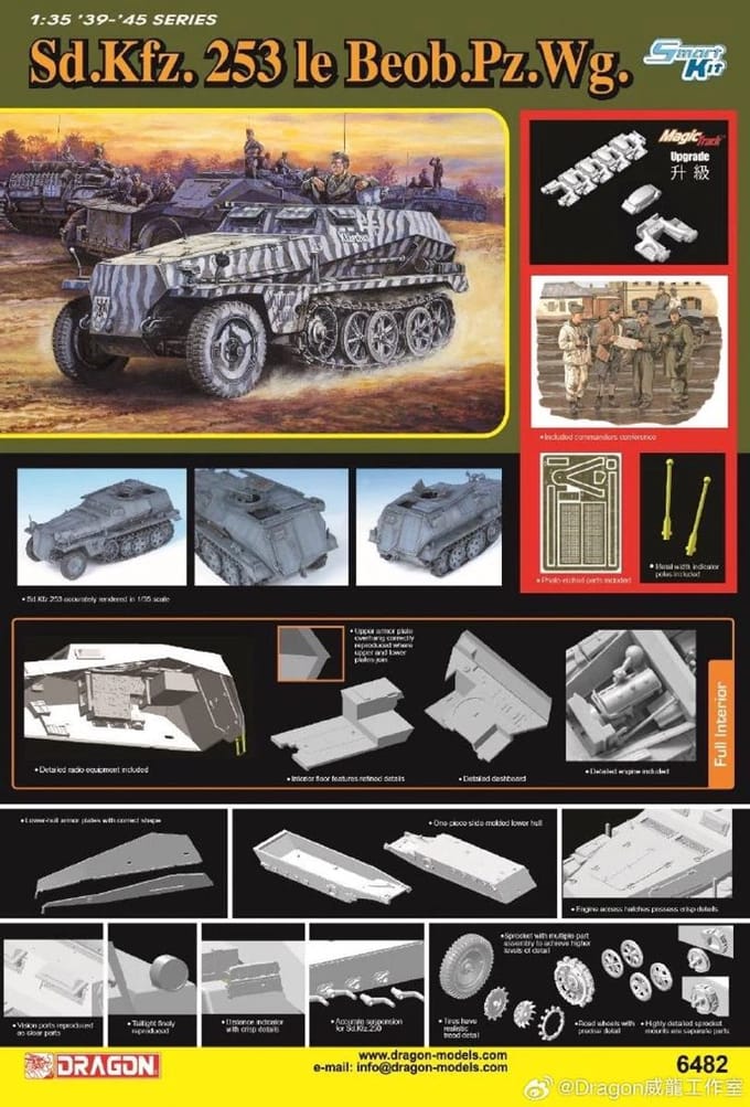Dragon Modelbouwpakket Auto - 6482 Sd.Kfz. 253 le Beob.Pz.Wg. - Militair Voertuig - Smart Kit Plastic - 1:35 - Modelbouw