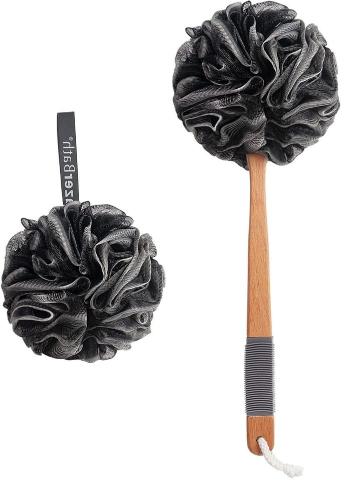 Douchespons Rugschrobber - Bad Spons - Lichaam Reinigen - Extra Lange Handgreep - 42 cm - Zwart