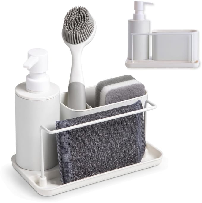 By shayne - Gootsteen-organizer - Multifunctionele opberghulp - Compact modern design - Mat wit - Ingebouwde zeepdispenser - Voor afwasbenodigdheden