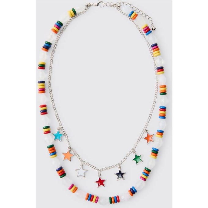 Layered Star Charm & Multi-Colour Beaded Necklace