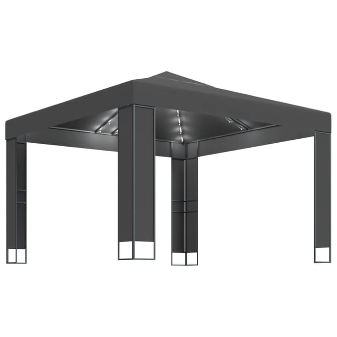 vidaXL - Prieel - met - dubbel - dak - en - LED-lichtslinger - 3x3 - m - antracietkleur