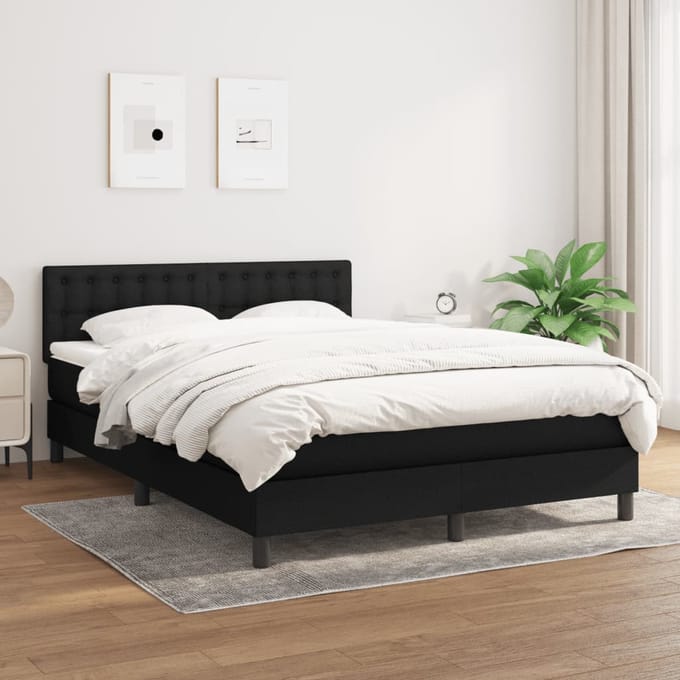 vidaXL - Boxspring - met - matras - stof - zwart - 140x200 - cm