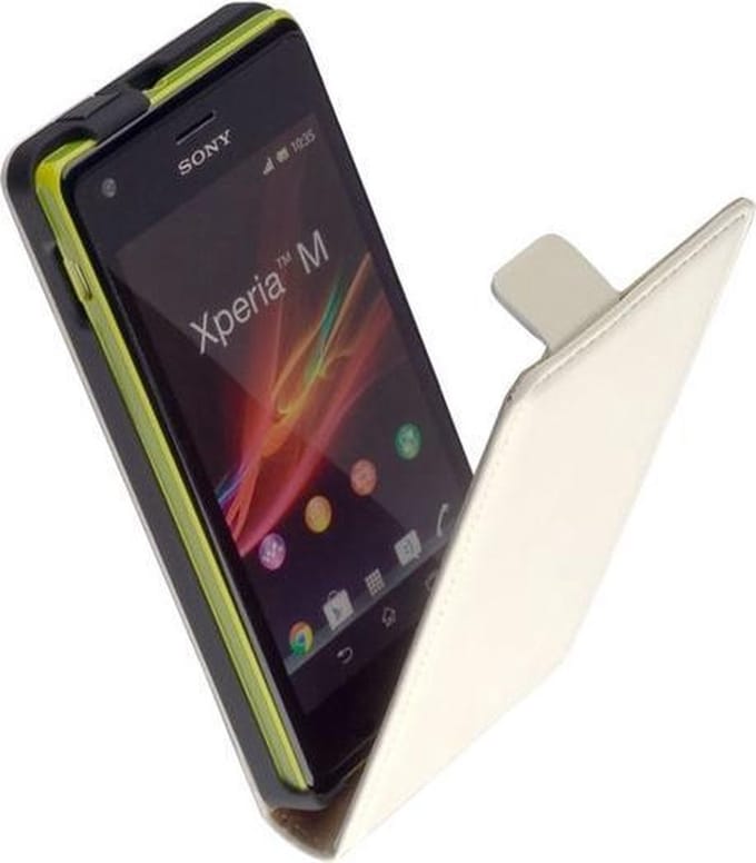 LELYCASE Premium Flip Case Lederen Cover Bescherm  Hoesje Sony Xperia M Wit