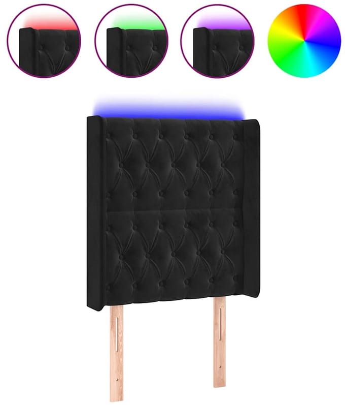 vidaXL - Hoofdbord - LED - 83x16x118/128 - cm - fluweel - zwart