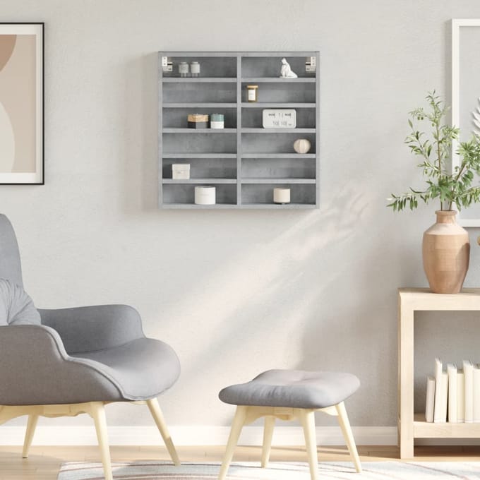 vidaXL - Vitrinekast - 60x8,5x58 - cm - bewerkt - hout - betongrijs