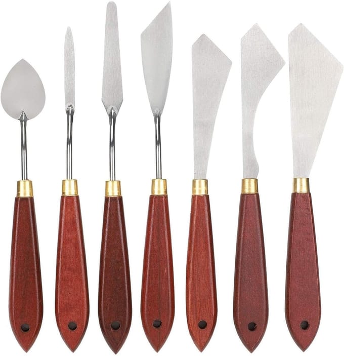 Set van 7 RVS Verfspatels en Paletmessen - Mengtools voor Professionele Kunstenaars, Acryl- en Olieverf
