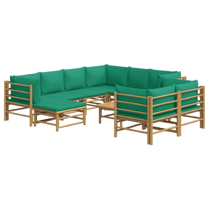 vidaXL - 10-delige - Loungeset - met - kussens - bamboe - groen