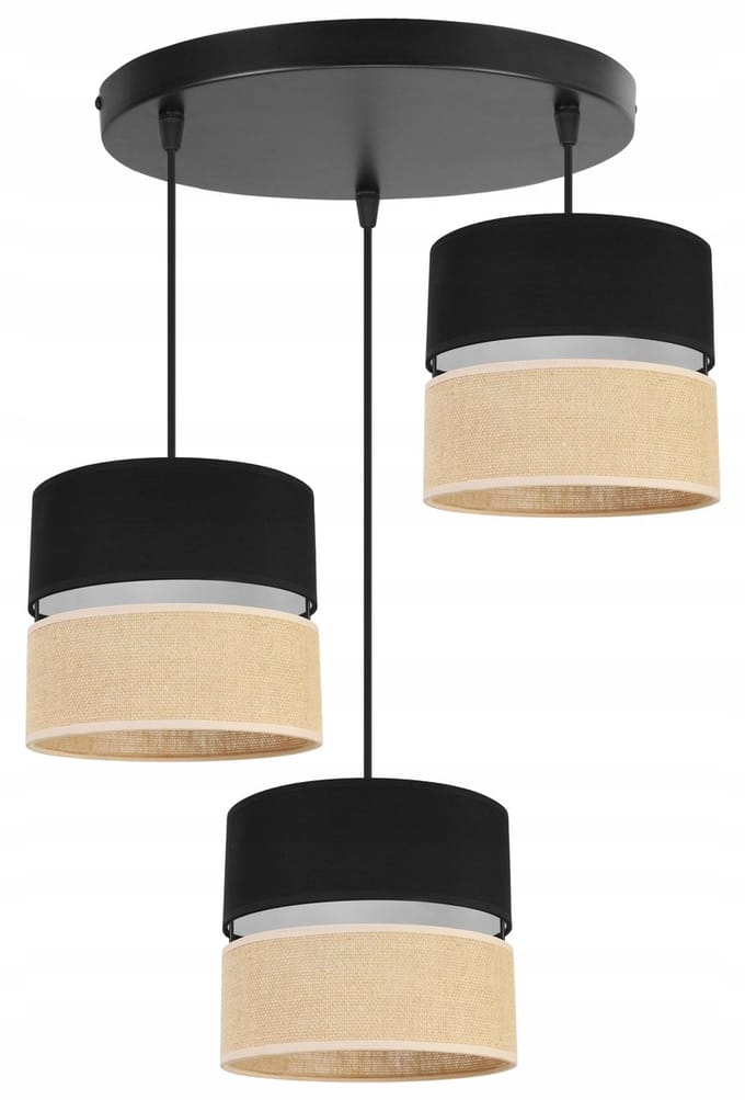 Hanglamp Jute Boho - 3 lichtpunten - zwart/beige - Ø20cm
