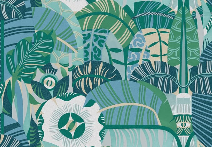 Boråstapeter Vliesbehang 2069 - Swedish Designers - Art Deco Groen - 49cm x 10.05m