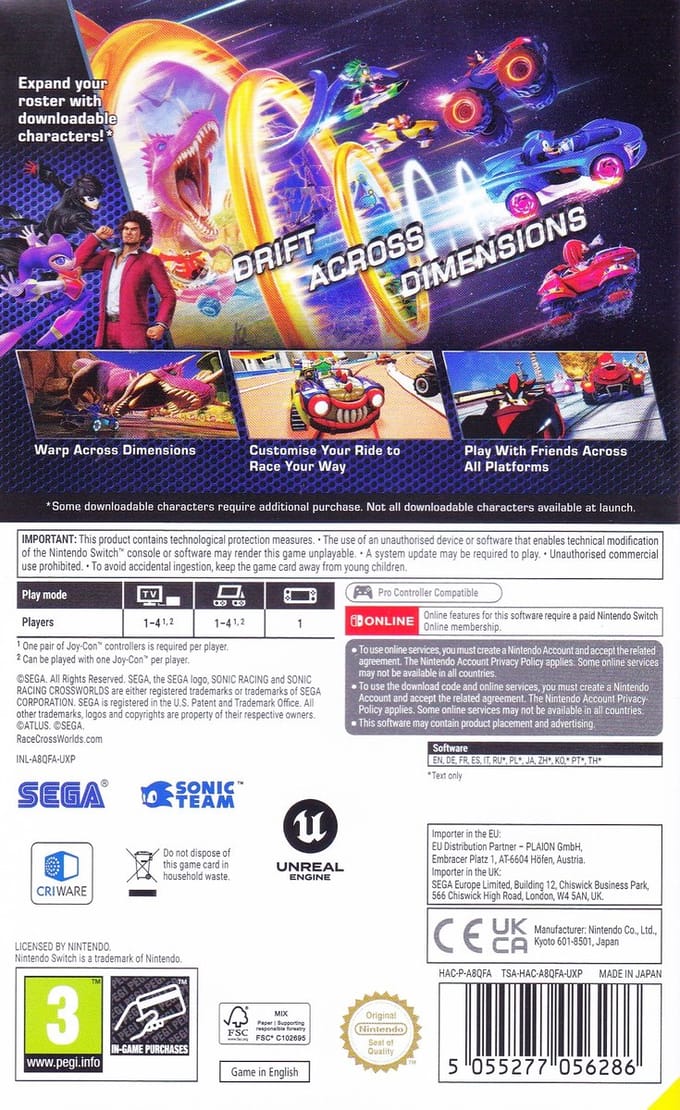 Sonic Racing: Crossworlds - Nintendo Switch - Racing