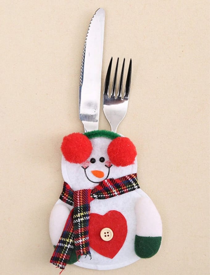 Kerst Bestekhouder Kerst Kerstdecoratie Tafel Bestek Zakjes Kerstdiner Sneeuwpop – 1 Stuk