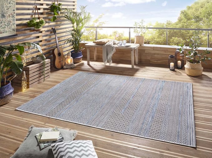 Elle Decoration buiten vloerkleed Marne - crème/blauw 77x150