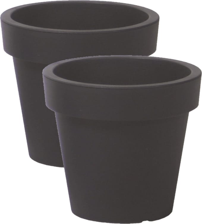 Prosperplast Bloempot Basic - 2x stuks - kunststof - antraciet - D14 x H12 cm - buiten/tuin