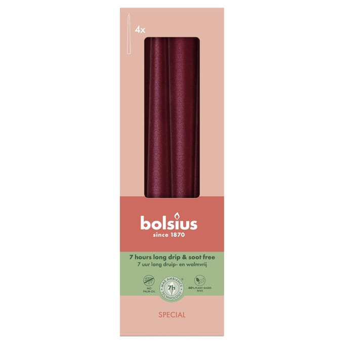 Bolsius - Gotische Kaarsen - Metallic Rood - 245/24 Doos van 4