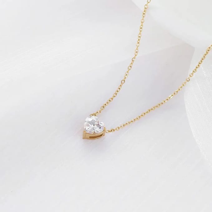 JewelGalerie - Ketting-Hartje-Diamantje-Goud