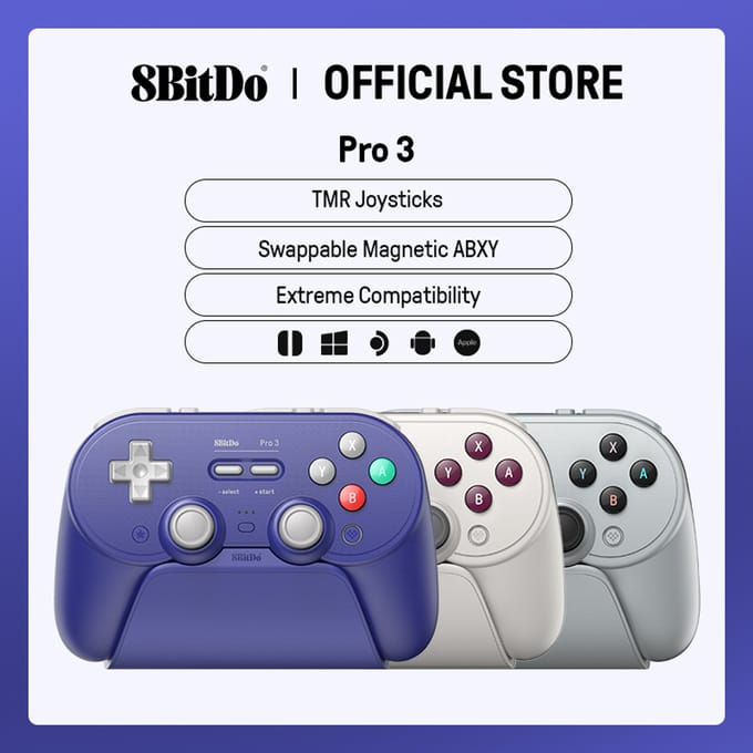 8BitDo Pro 3 Bluetooth Controller - Draadloze Gamepad - Nintendo Switch / Switch 2 / PC / Mac / Android / iOS - Bluetooth & 2.4 GHz & USB - Zilver