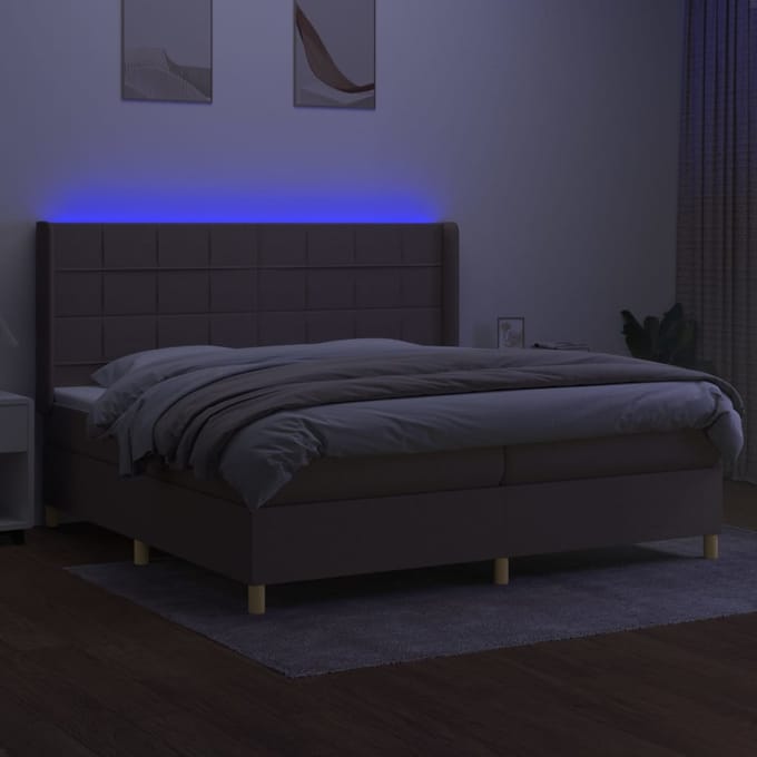 vidaXL - Boxspring - met - matras - en - LED - stof - taupe - 200x200 - cm