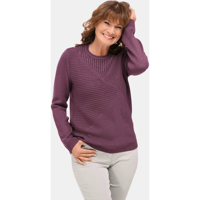 Onderhoudsarme pullover met hoogwaardige ribstructuur - paars - Gr. 25 van Goldner Fashion