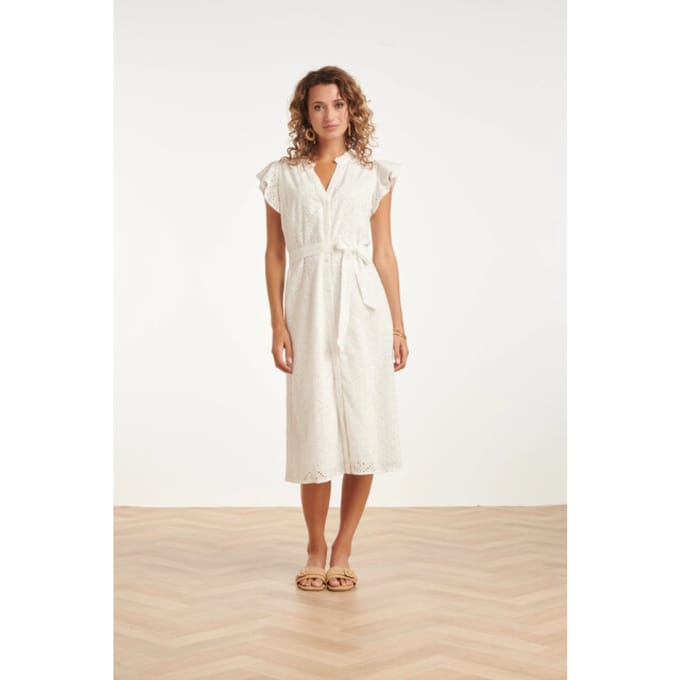 Smashed Lemon Broderie doorknoopjurk met flutter mouwen |
