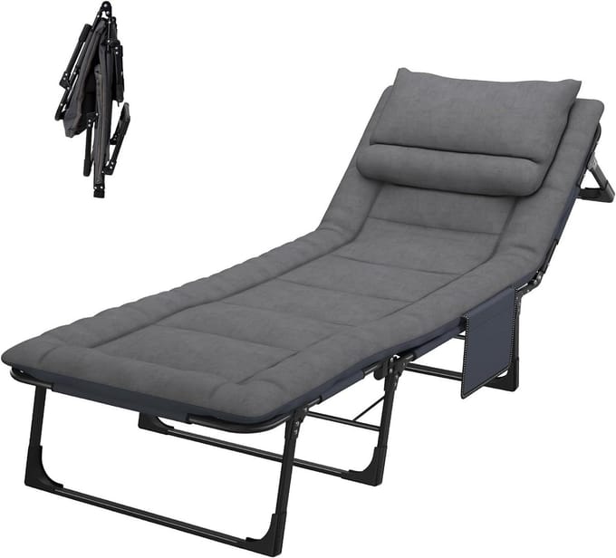 Veldbed Inklapbaar - Campingbed Ligbed - Ontspannen Buiten - 6-voudig Verstelbaar - 130 x 68 cm - Grijs