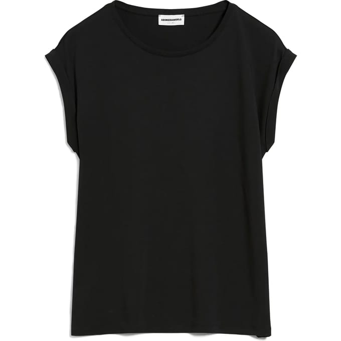 T-shirt met geribde ronde hals, model 'JILAANA'