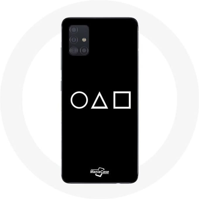 Coque pour samsung galaxy A71 Squid Game logo symboles cercle carre triangle Fond Noir
