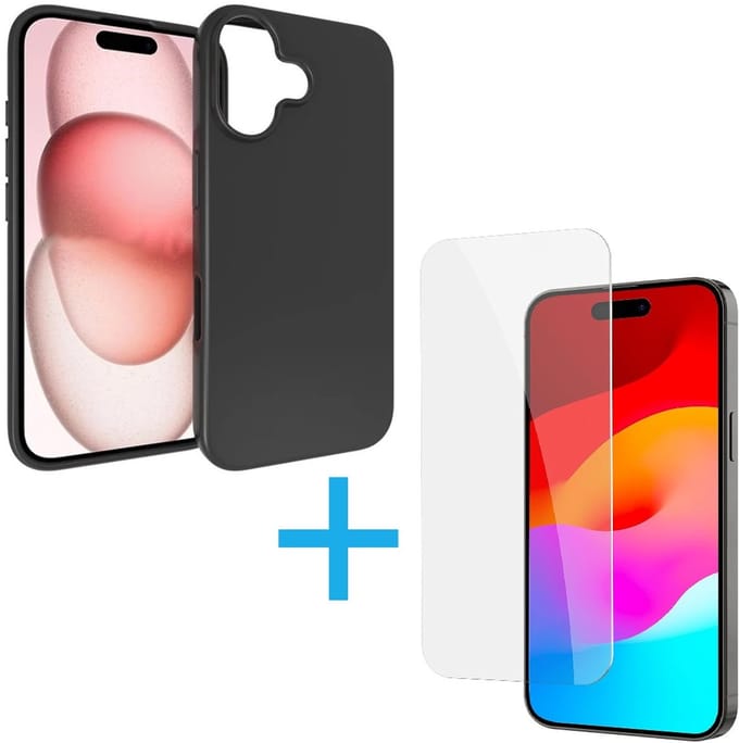 Silicone hoesje Zwart met 2 Pack Tempered glas Screen Protector Geschikt voor: Apple iPhone 16 Plus