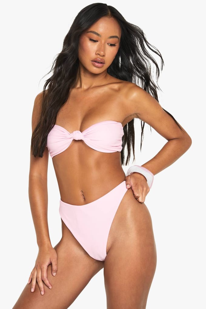 boohoo Dames Zwembroek Essentials Knot Bandeau Bikini Top | Roze | Maat: 38