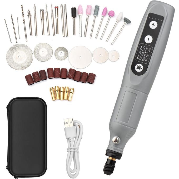 Draagbare Roterende Gereedschapsset Mini Draadloze Slijpmachine Handheld Oplaadbare Elektrische Boormachine USB Opladen grijs