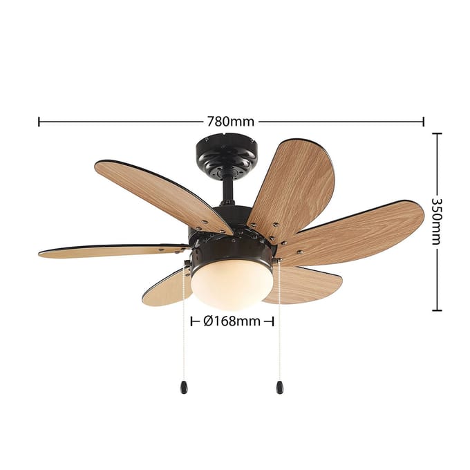 Lindby plafondventilator Minja, zwart, stil, 78 cm, E14