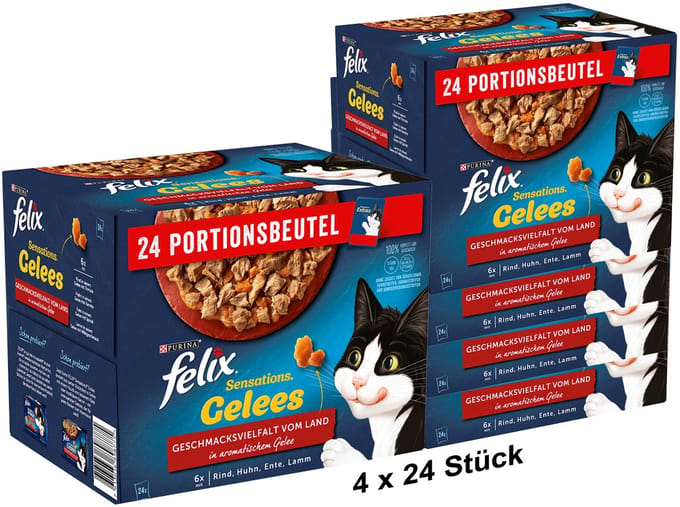 FELIX Sensations Gelees Kattenvoer nat in gelei, assortiment (4 x 24 x 85g)