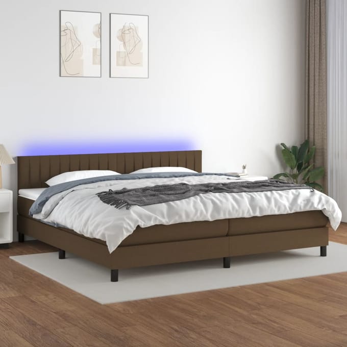 vidaXL - Boxspring - met - matras - en - LED - stof - donkerbruin - 200x200 - cm