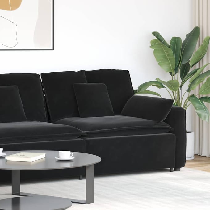 vidaXL - Modulaire - bank - Armleuning - eindmodule - met - kussens - 100 - cm - zwart