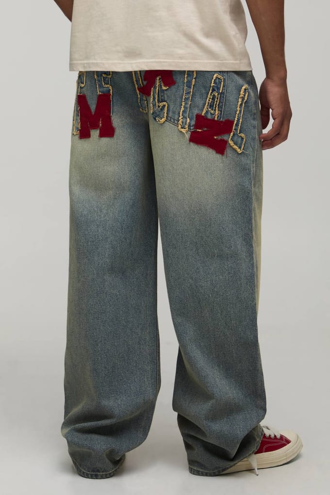 Varsity Aqqlique Relaxed Fit Jeans | Stonewash | Size 50R