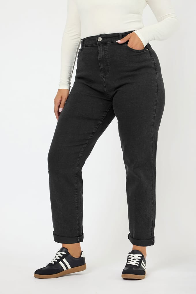 Yours Zwart Gewassen Boyfriend Jeans Size 50
