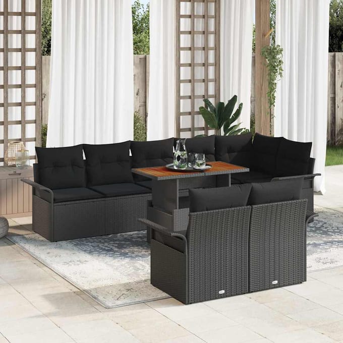 vidaXL - Tuinbank - Set - 9 - st - Zwart - poly - rattan
