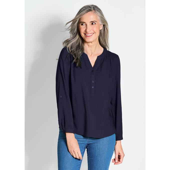 Blouse van pure viscose - marine - Gr. 40 van Goldner Fashion