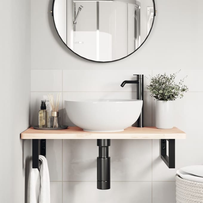vidaXL - Badkamer - wandschap - staal - en - massief - beukenhout