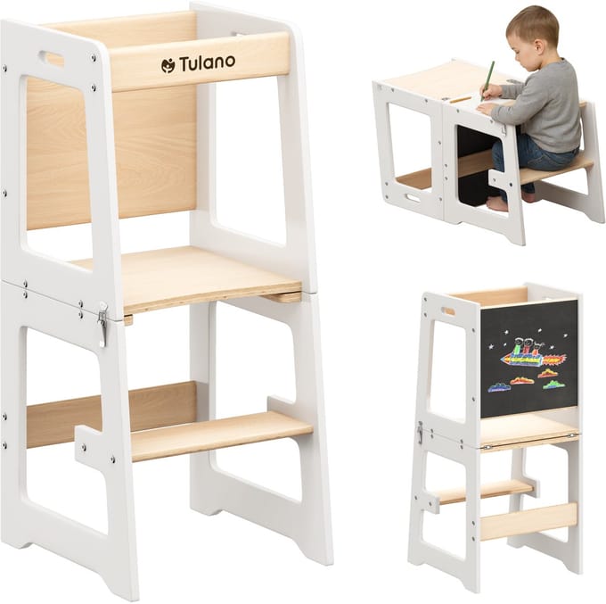 Tulano-Mooby 35 - Keukenhelper - Opstapper - Kinderen - 3 in 1 - tot 60 kg - Wit/Natural