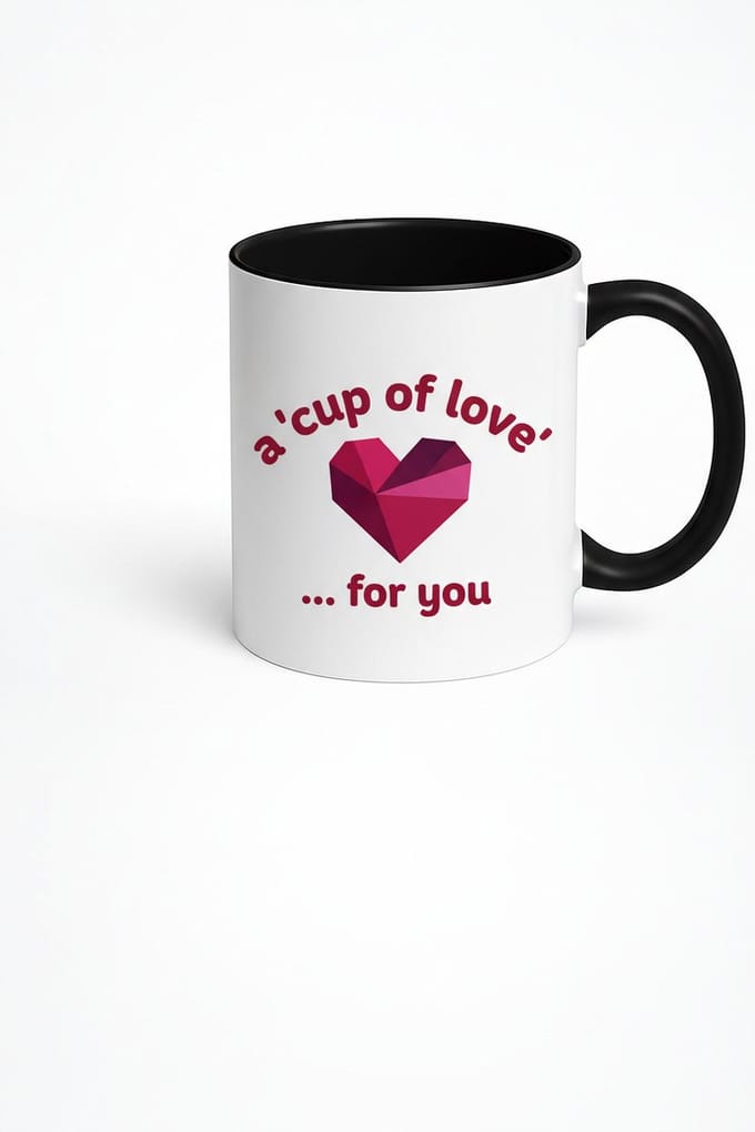 Witte Mok 'A Cup of Love' met Geometrisch Hart - Liefdevol Cadeau