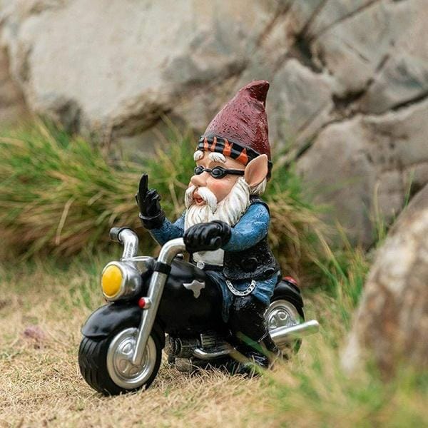 Outdoor tuinkabouter ornament dwerg hars steen grappige elf motorfiets standbeeld nieuw gray