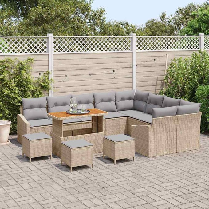 vidaXL - Tuinbank - Set - 13 - st - 8-zits - Beige - Poly - rattan