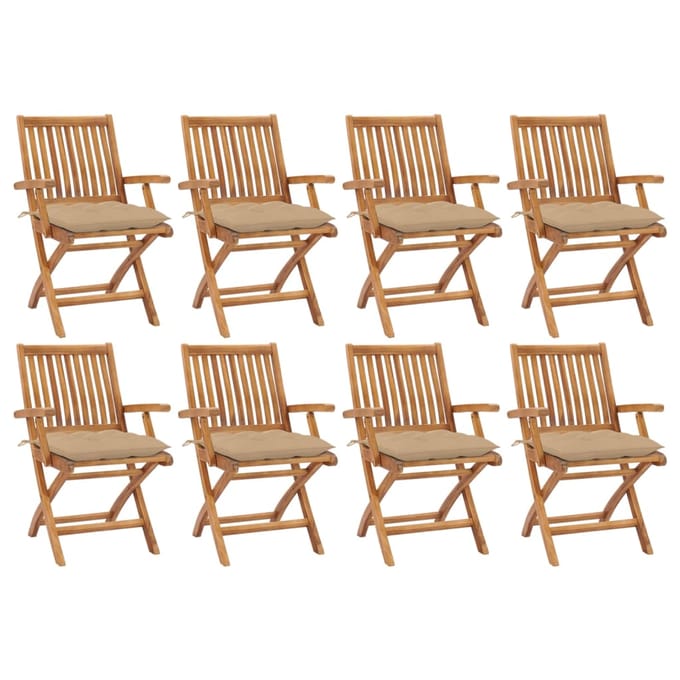 vidaXL - Opklapbare - stoelen - met - kussens, - 8 - stuks, - massief - teakhout