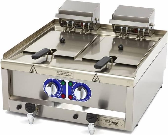 Frituurpan - 2x 10 L - 2 Manden - met Tapkraan - 400V
