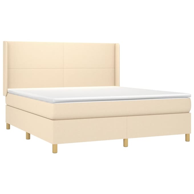 vidaXL - Boxspring - met - matras - stof - crèmekleurig - 180x200 - cm