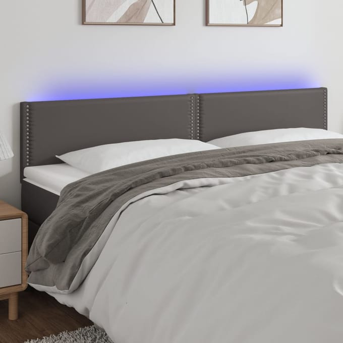 vidaXL - Hoofdbord - LED - 200x5x78/88 - cm - kunstleer - grijs