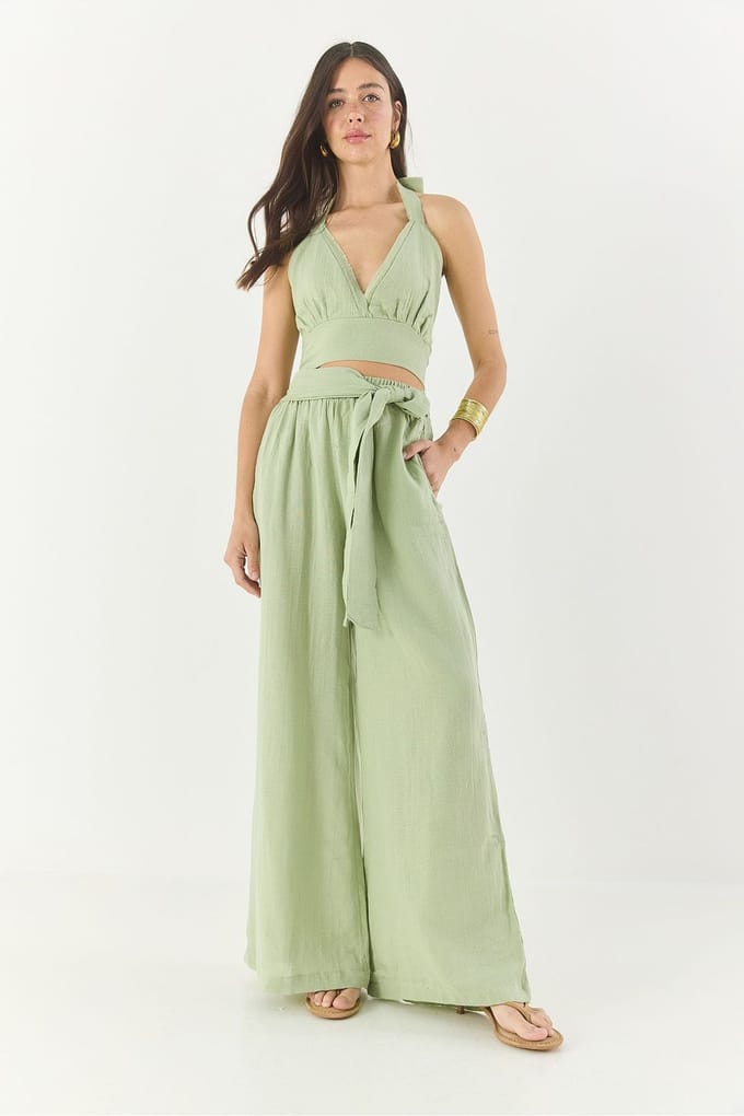 Textured Katoenen Halter Nek Twee-Delige Set